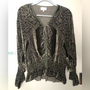 Johnny Was Forest Green Floral Blouse